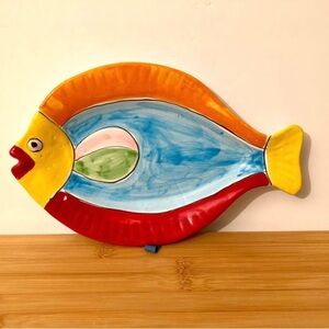La Musa Sicilian Folk Art Ceramic Fish Platter. 12” long. Made in Sicily.